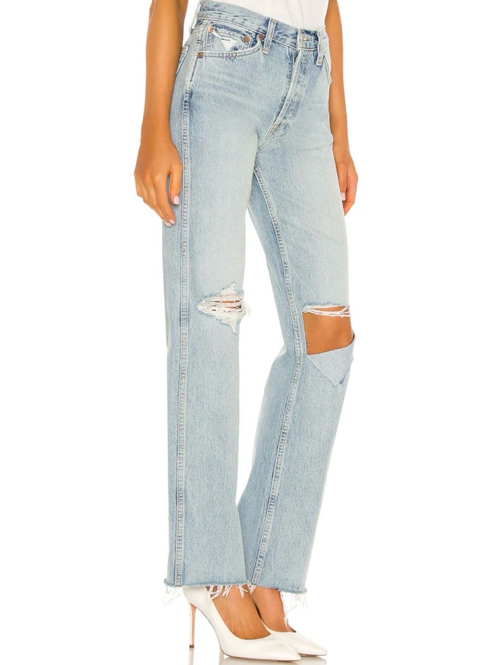 Re/Done Light Blue Distressed Straight-Leg Jeans - Picture 3 of 10